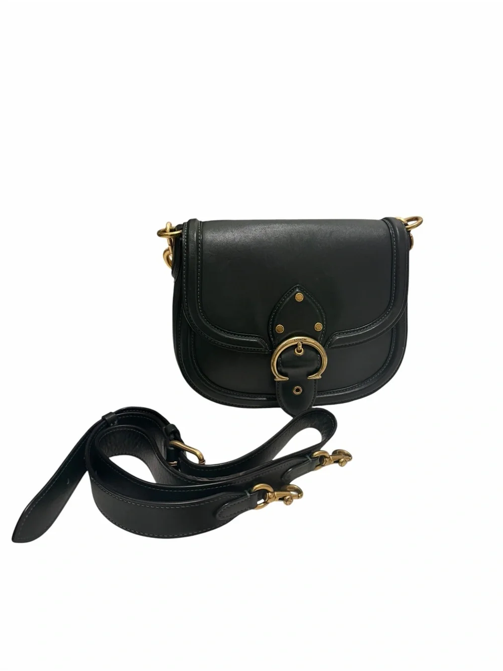 COACH Forest Green Saddle Crossbody Bag with Gold Hardware